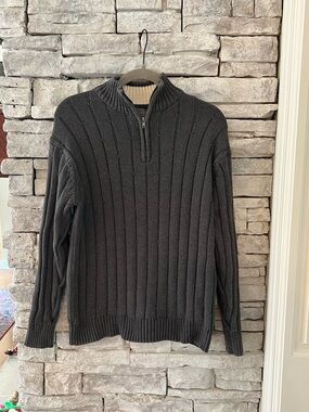 Oscar de la Renta Men's Dark Charcoal Ribbed Half-Zip Sweater